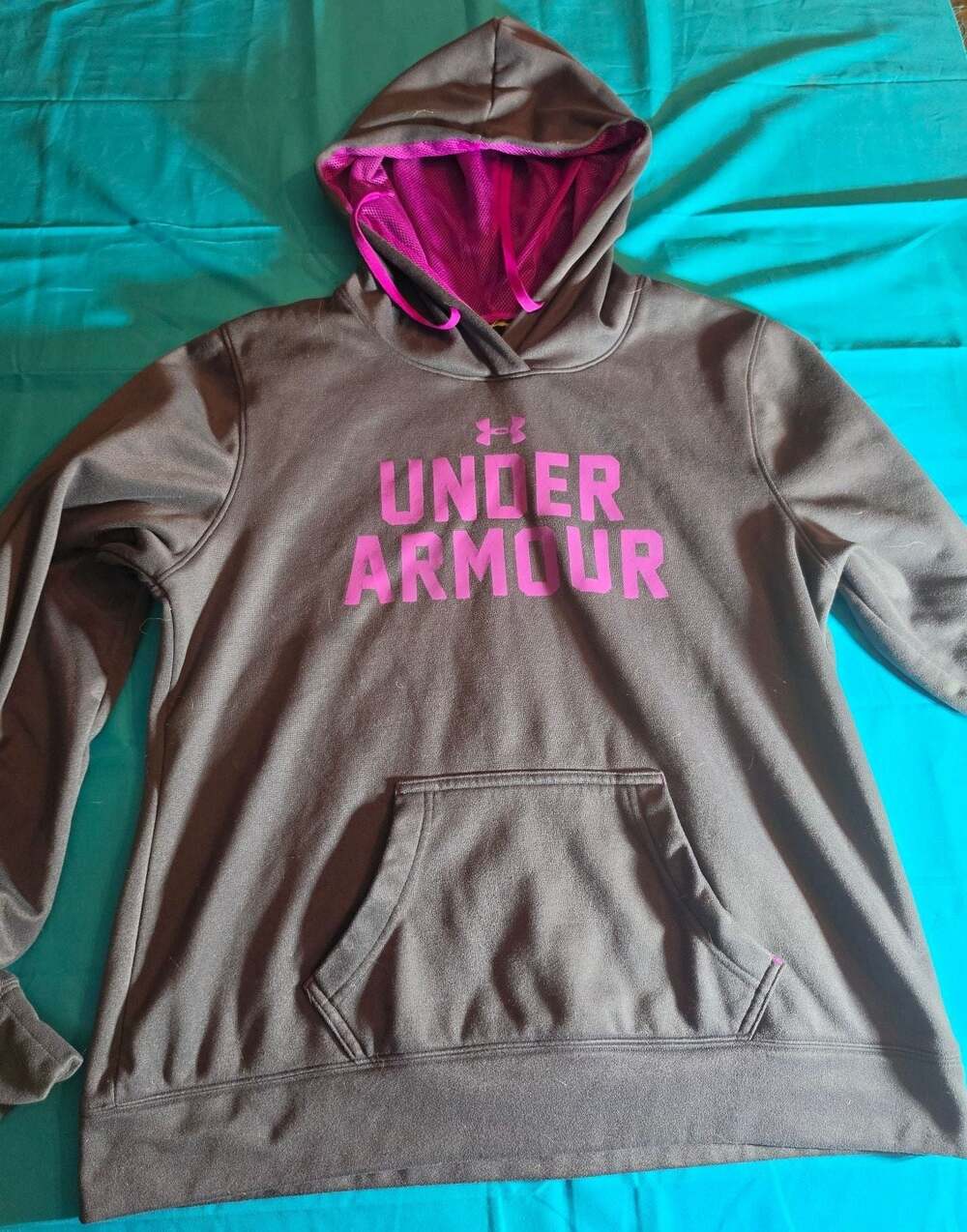 Under Armour Gray and Pink Logo Hoodie Sweatshirt